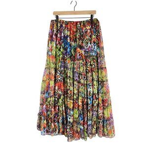 VTG Lola P Maxi Skirt Tiered Floral M Self Lining Ruffel Trim Boho Southwestern